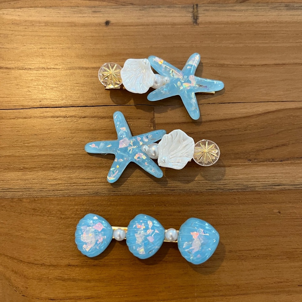 Adorable mermaid core beach shell starfish clips